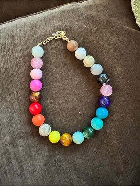 Colorful Multi-Gem Beaded Statement Necklace - Vibrant Rainbow
